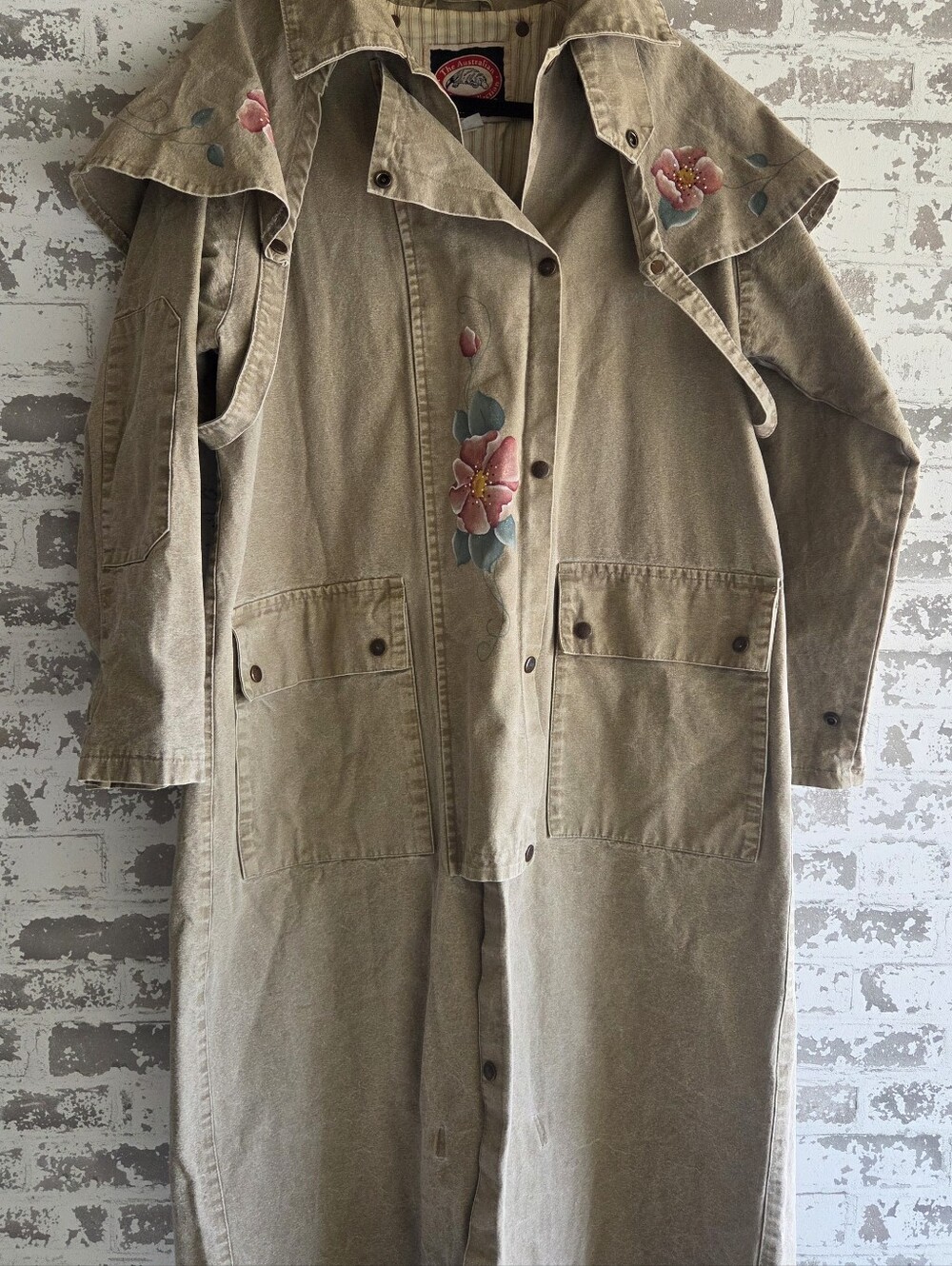VTG Australian Outback Collection Hand Painted Floral Canvas Duster Coat L